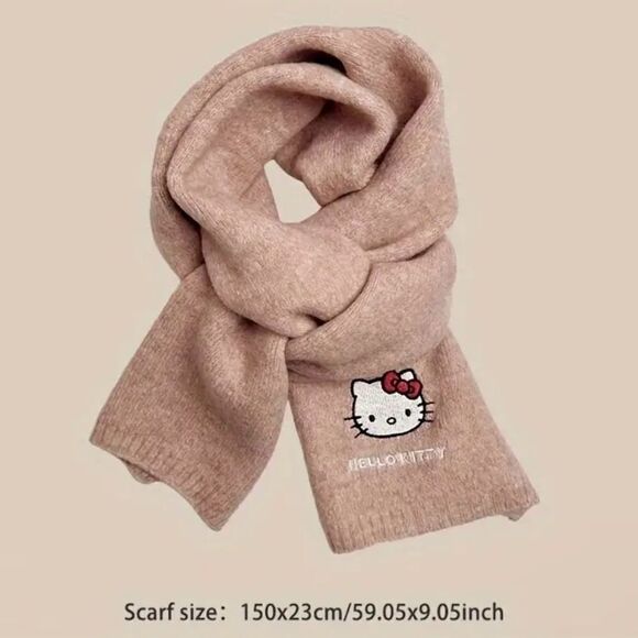Pink Hello Kitty Embroidered Winter Scarf 59”x9” Big NWT - Picture 1 of 3